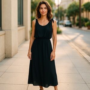 She + Sky Black Maxi Dress with Tie Straps